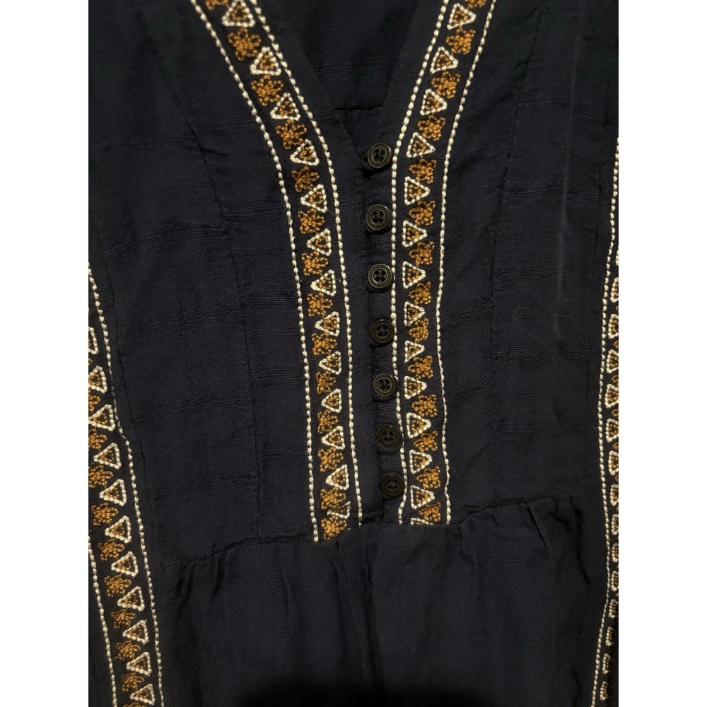 Knox Rose Women's Peasant Top Blue Roll-Tab Sleeve Size Small Boho Artsy - Picture 2 of 8
